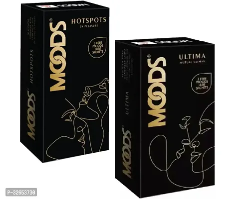 1 Moods Ultima Mutual Climax Condoms (10 Pcs) (3 Free Moods Lube Sachets) + 1 Moods Hot Spots 5 X Pleasure Condoms (10 Pcs) (3 Free Moods Lube Sachets)