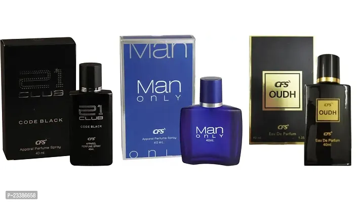 1 CFS OUDH BLACK PERFUME 40ML + 1 CFS MAN ONLY BLUE PERFUME 40ML + 1 CFS 21 CLUB CODE BLACK PERFUME 40ML