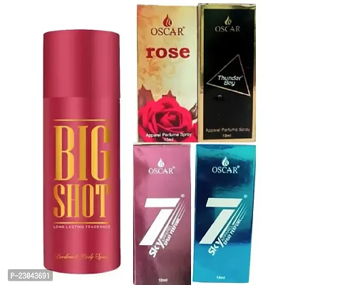 1 OSCAR  BIG SHOT DEO 150ML + 1 OSCAR THUNDER BOY PERFUME 10ML + 1 7SKY PINK PERFUME 10ML + 1 OSCAR 7SKY BLUE PERFUME 10ML + 1 OSCAR ROSE PERFUME 10ML