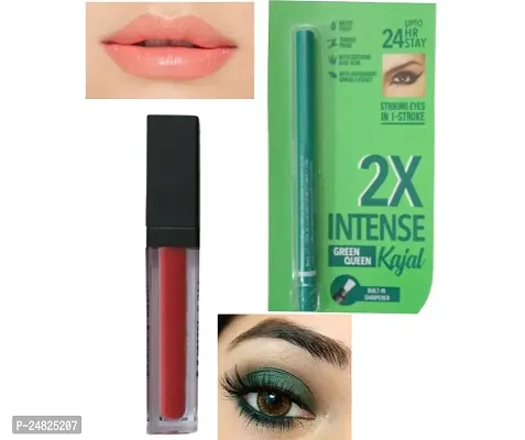 1 MATTE ME ULTRA SMOOTH PEACH LIP COLOR + 24 HRS LASTING 2X INTENSE GREEN WATERPROOF KAJAL