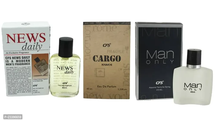 1 CFS CARGO KHAKHI PERFUME 40ML + 1 CFS NEWS DAILY PERFUME 40ML + 1 CFS MAN ONLY BLACK PERFUME 40ML