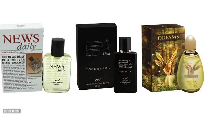 1 CFS NEWS DAILY PERFUME 40ML + 1 CFS 21 CLUB CODE BLACK PERFUME 40ML + 1 CFS DREAMS PERFUME 40ML