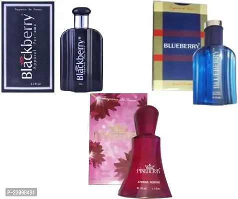 1 BLACK BERRY APPAREL PERFUME (30ML) + 1 PINKBERRY APPAREL PERFUME (30ML) + 1 BLUE BERRY APPAREL PERFUME (3ML)