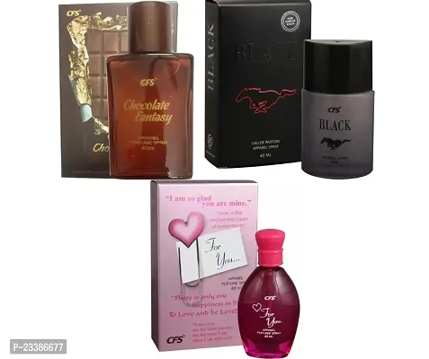 1 CFS BLACK PERFUME 40ML + 1 CFS FOR YOU PERFUME 40ML + 1 CFS CHOCOLATE FANTASY 40ML