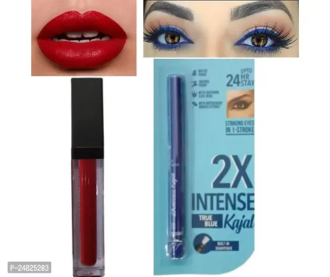 1 MATTE ME ULTRA SMOOTH RED LIP COLOR + 24 HRS LASTING 2X INTENSE BLUE WATERPROOF KAJAL