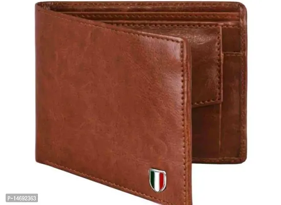 Designer Brown Artificial Leather Self Design Two Fold Wallet For Men-thumb0