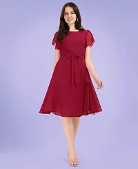 Womens Georgette Solid Designer Fit and Flare Dress-thumb1
