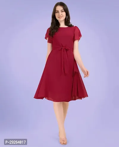 Womens Georgette Solid Designer Fit and Flare Dress-thumb2