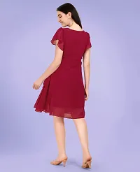 Womens Georgette Solid Designer Fit and Flare Dress-thumb2