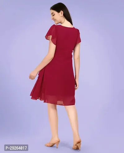 Womens Georgette Solid Designer Fit and Flare Dress-thumb3
