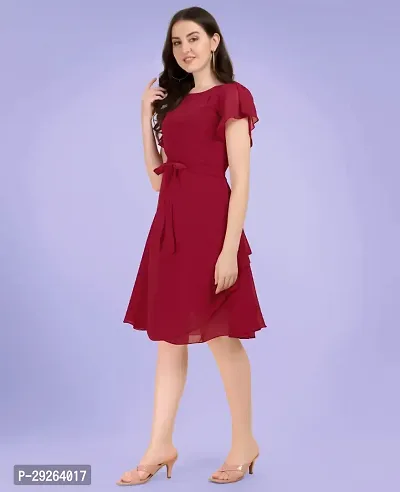 Womens Georgette Solid Designer Fit and Flare Dress-thumb4