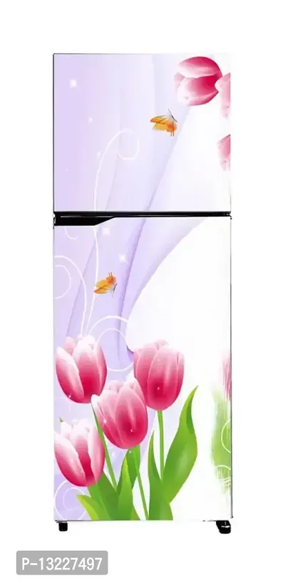 Red Rose with Beautiful Green Leaf 3D (Double Door Double Door Fridge Wall Sticker )-thumb2