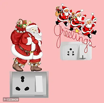 Global Graphics Decorative Colorful Santa Claus and Christmas Wall Switch Penal/Board Sticker (PVC Vinyl)-thumb3