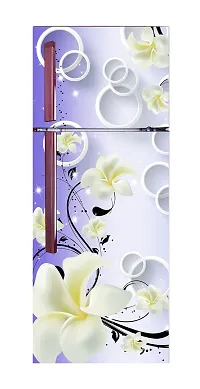 Green Shades with White Flowers 3D (Double Door Double Door Fridge Wall Sticker )-thumb2