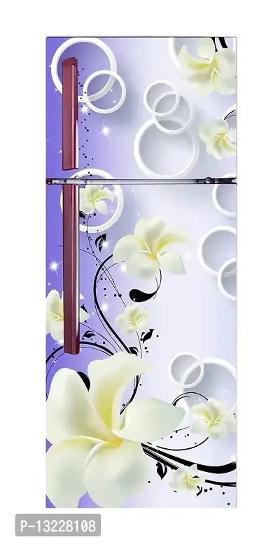 Green Shades with White Flowers 3D (Double Door Double Door Fridge Wall Sticker )-thumb3