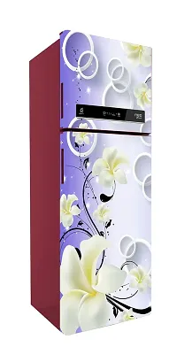 Green Shades with White Flowers 3D (Double Door Double Door Fridge Wall Sticker )-thumb1