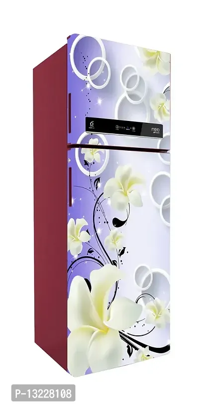 Green Shades with White Flowers 3D (Double Door Double Door Fridge Wall Sticker )-thumb2