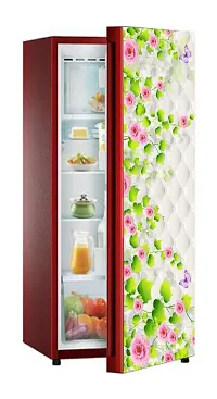 Red Rose with Beautiful Green Leaf 3D (Double Door Double Door Fridge Wall Sticker )-thumb2