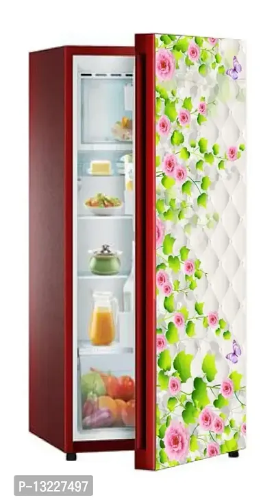 Red Rose with Beautiful Green Leaf 3D (Double Door Double Door Fridge Wall Sticker )-thumb3