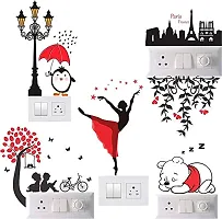 ARCHI GRAPHICS STUDIO Decorative Switch Penal/Board Sticker of Dencing Lady Branch peric Love Bear Love Couple Under Tree with Cycle Penguin lamp for (PVC Vinyl Multicolor)-thumb2