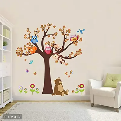 Global Graphics Decorative Tree Birds,owl,squral,Bear Animals Wall Sticker Multicolor(PVC Vinyl)-thumb0