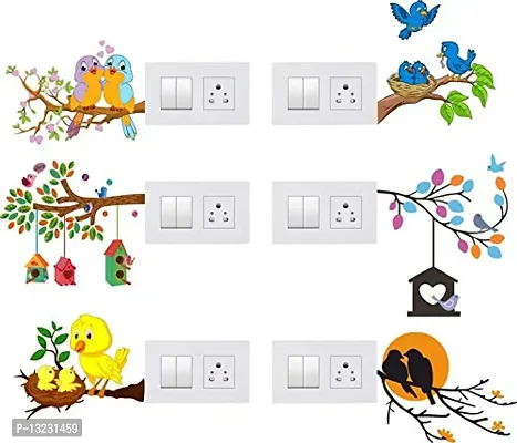 ARCHI GRAPHICS STUDIO Decorative Small Switch Penal/Board PVC Sticker of Colorful Birds Beautiful Bird House Birds Family (Multicolor)-thumb0