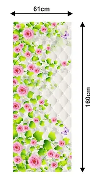 Red Rose with Beautiful Green Leaf 3D (Double Door Double Door Fridge Wall Sticker )-thumb3