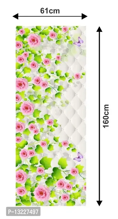 Red Rose with Beautiful Green Leaf 3D (Double Door Double Door Fridge Wall Sticker )-thumb4