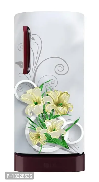 Decorative White Circles with Flower (Double Door Double Door Fridge Wall Sticker )-thumb0