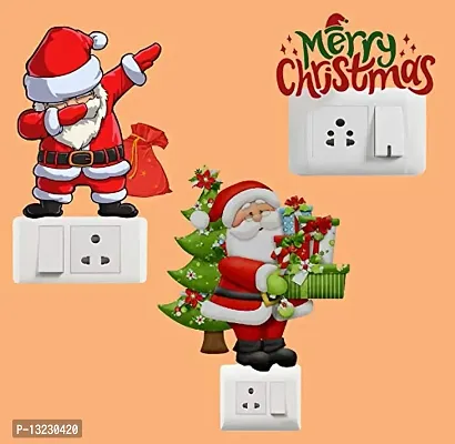 Global Graphics Decorative Colorful Santa Claus and Christmas Wall Switch Penal/Board Sticker (PVC Vinyl)-thumb2