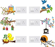 ARCHI GRAPHICS STUDIO Decorative Small Switch Penal/Board PVC Sticker of Colorful Birds Beautiful Bird House Birds Family (Multicolor)-thumb1