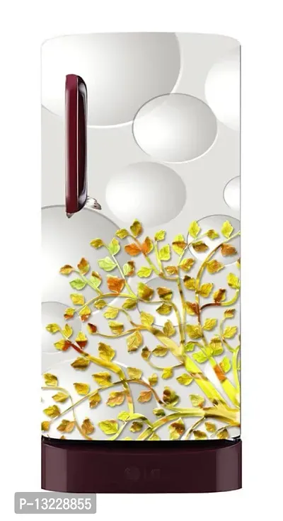 Decorative White Bubbles with Yellow Tree (Double Door Double Door Fridge Wall Sticker )-thumb0