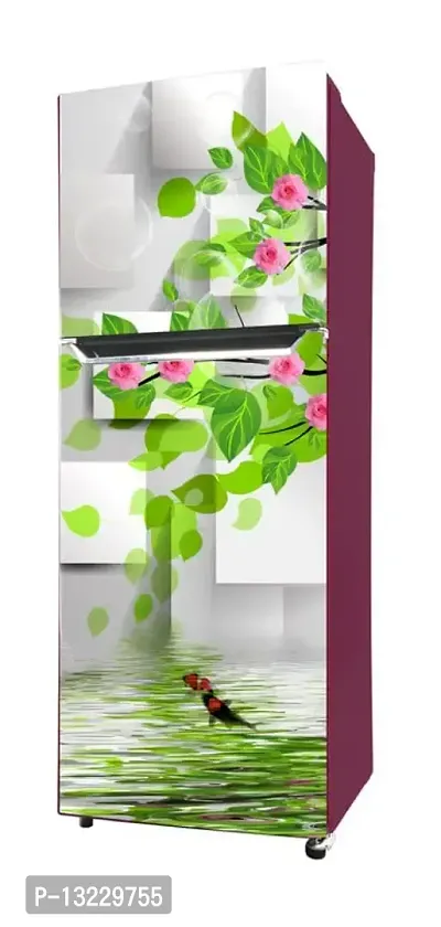 Decorative Pink Flower with Fish (Double Door Double Door Fridge Wall Sticker )-thumb2