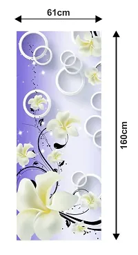 White Flowers with Green Branch 3D (Double Door Double Door Fridge Wall Sticker )-thumb3