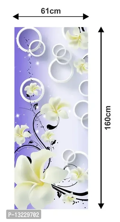 White Flowers with Green Branch 3D (Double Door Double Door Fridge Wall Sticker )-thumb4