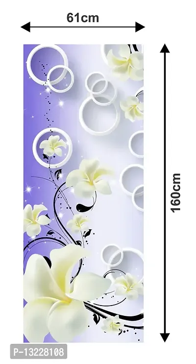 Green Shades with White Flowers 3D (Double Door Double Door Fridge Wall Sticker )-thumb4