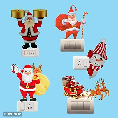 Global Graphics Decorative Colorful Santa Claus and Christmas Wall Switch Penal/Board Sticker (PVC Vinyl)