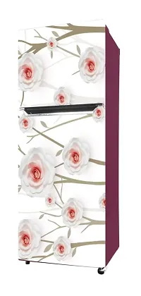 White Flowers with Green Branch 3D (Double Door Double Door Fridge Wall Sticker )-thumb1