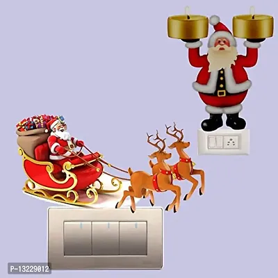 Global Graphics Decorative Colorful Santa Claus and Christmas Wall Switch Penal/Board Sticker (PVC Vinyl)-thumb2