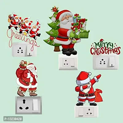Global Graphics Decorative Colorful Santa Claus and Christmas Wall Switch Penal/Board Sticker (PVC Vinyl)