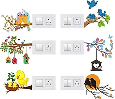 ARCHI GRAPHICS STUDIO Decorative Small Switch Penal/Board PVC Sticker of Colorful Birds Beautiful Bird House Birds Family (Multicolor)-thumb2