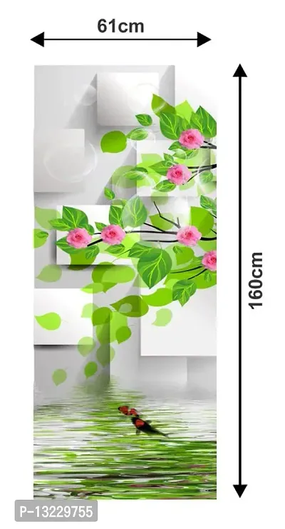 Decorative Pink Flower with Fish (Double Door Double Door Fridge Wall Sticker )-thumb4