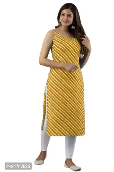 Balaji Fashion Women Rayon Lahriya Western Sleeve Less Kurti. (Medium, Yellow)