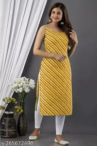 Balaji Fashion Women Rayon Lahriya Western Sleeve Less Kurti. (Medium, Yellow)-thumb1