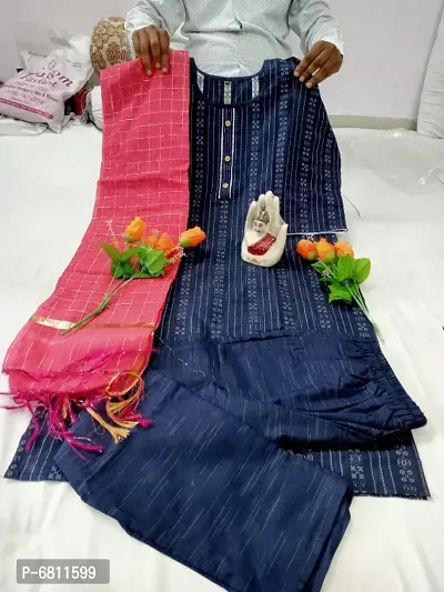 Elegant Cotton Kurta Bottom And Dupatta Set For Women