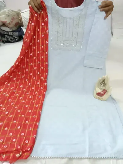 Classy Cotton Embroidered Kurti with Dupatta Set