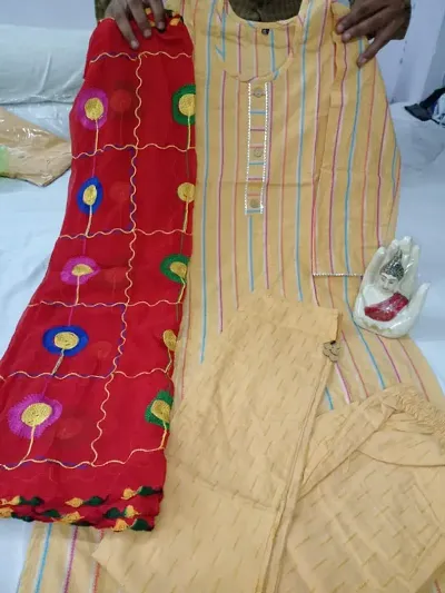 Fancy Cotton Straight Kurta Bottom and Dupatta Set