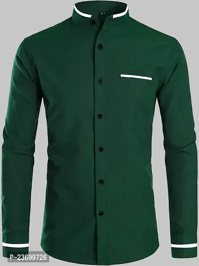 Men Regular Fit Solid Spread Collar Casual Shirt Green-thumb0