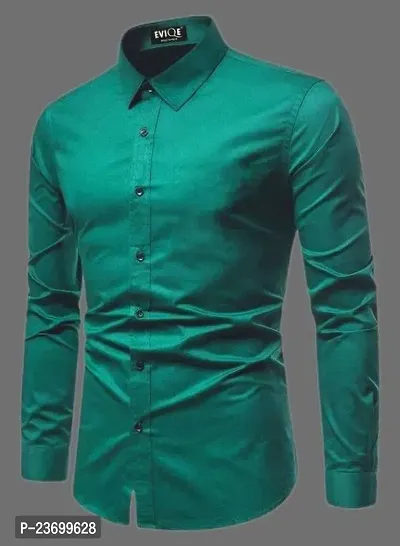 Men Regular Fit Solid Spread Collar Casual Shirt Green