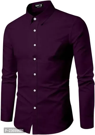 Men Regular Fit Solid Spread Collar Casual Shirt Purple-thumb0